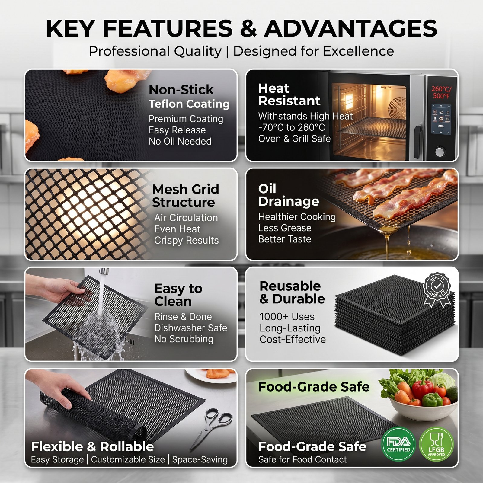 Premium Teflon (PTFE) Non-Stick Baking Liner - High-Temperature Resistant Reusable Oven Mat for Industrial and Commercial Baking | B2B Wholesale - Image 5