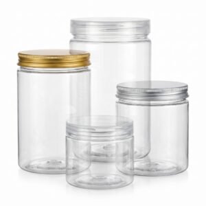 Bulk Clear PET Plastic Jars with Aluminum/Plastic Screw Caps - Food Grade Wide Mouth Storage Containers for Cosmetics & Food Packaging